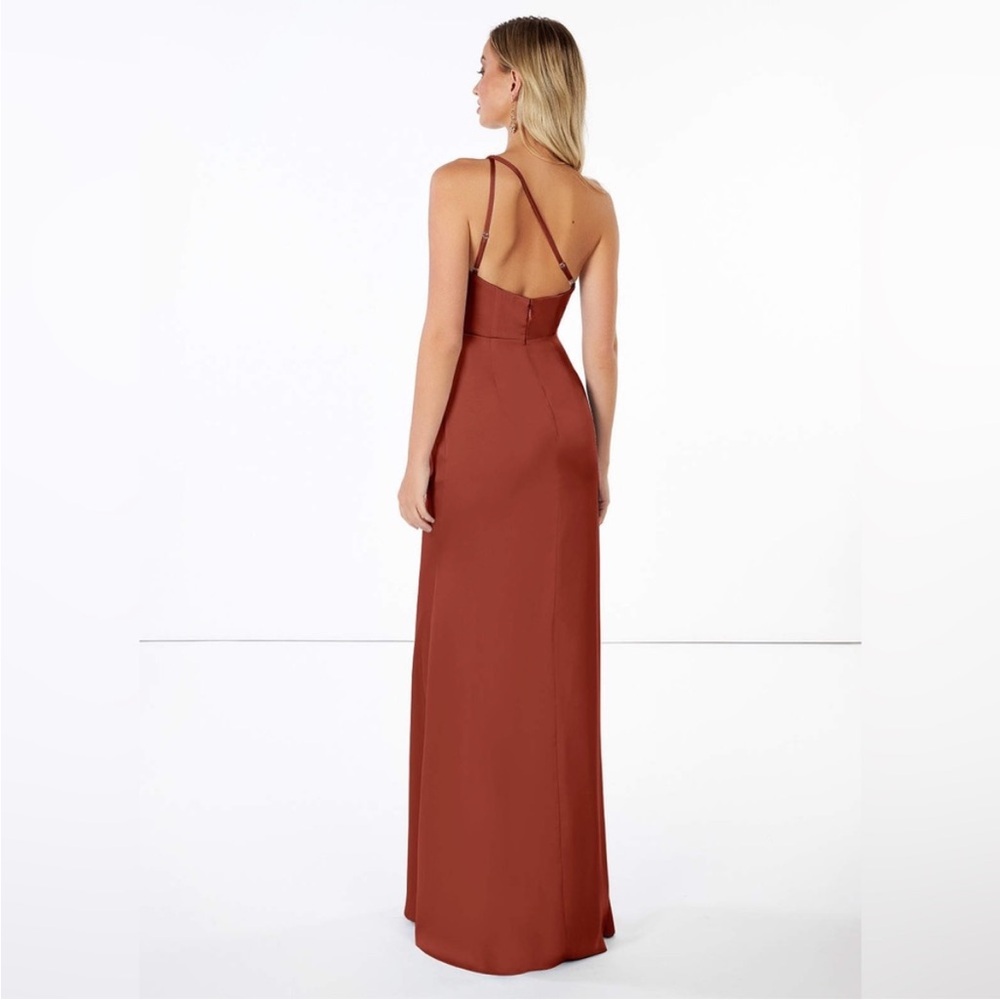 Azazie One-Shoulder Rust Evening Gown - Picture 3 of 7